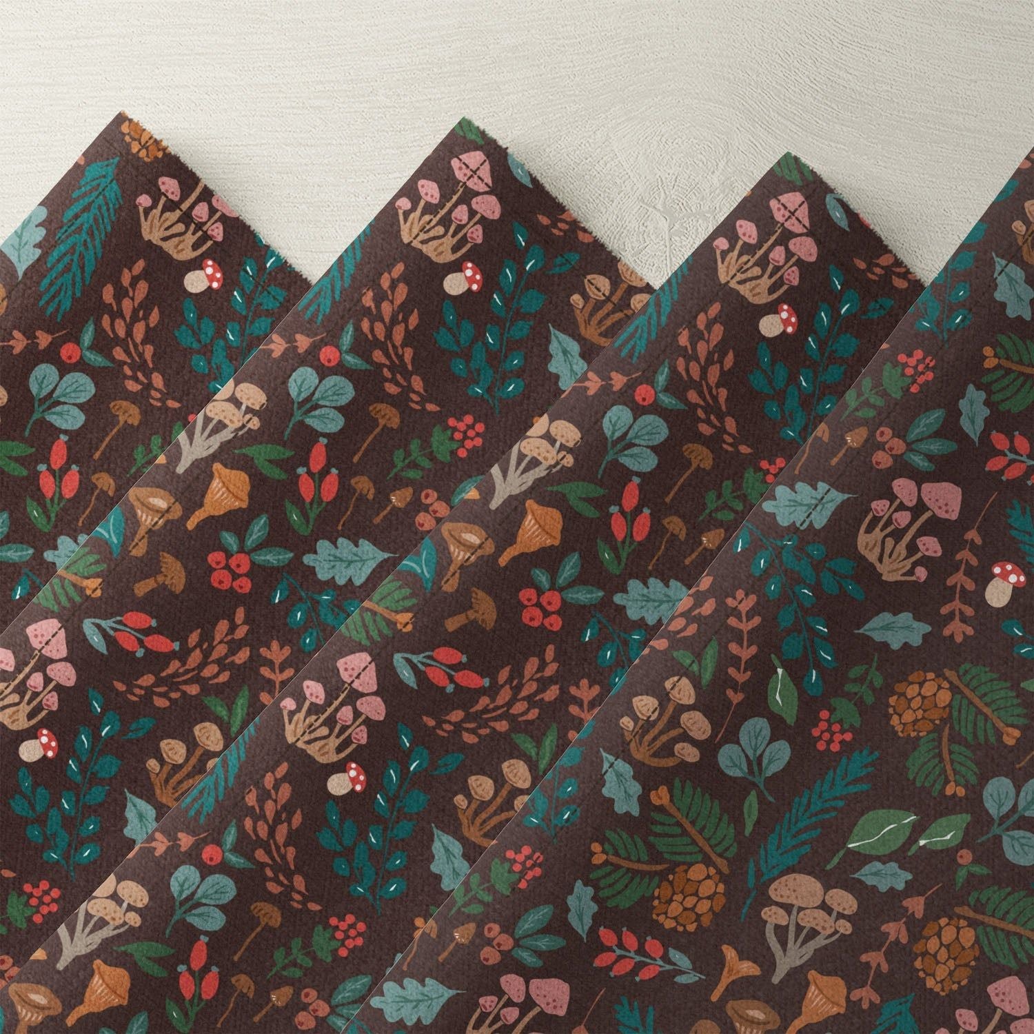 Fall botanical mushroom print linen napkin