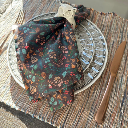 Decorative fabric napkin with fall botanical pattern