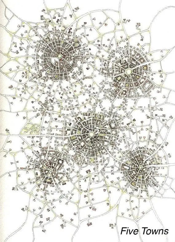 Five Towns, Imaginary Map Art Prints - Uni-T