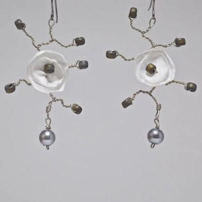 Flower Earrings - White - Uni-T