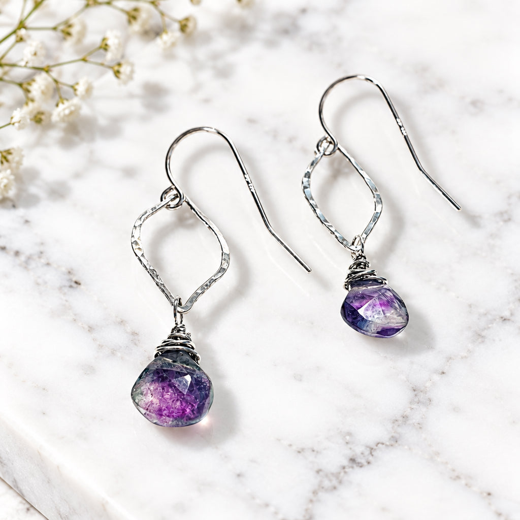 Fluorite Gemstone Marquise Earrings