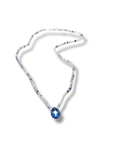 Tiny Square Beaded Fluorite Teardrop Necklace