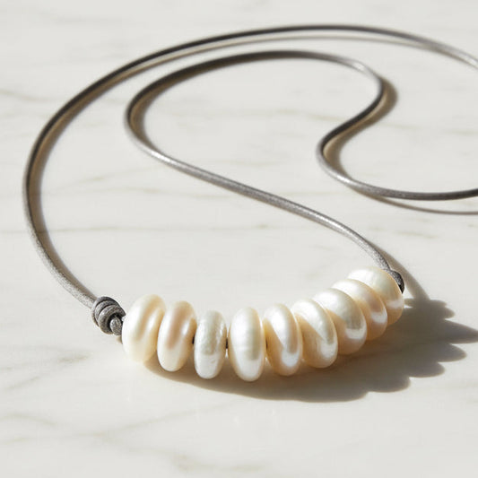 Freshwater Pearl Disk Adjustable Necklace* Janine Design
