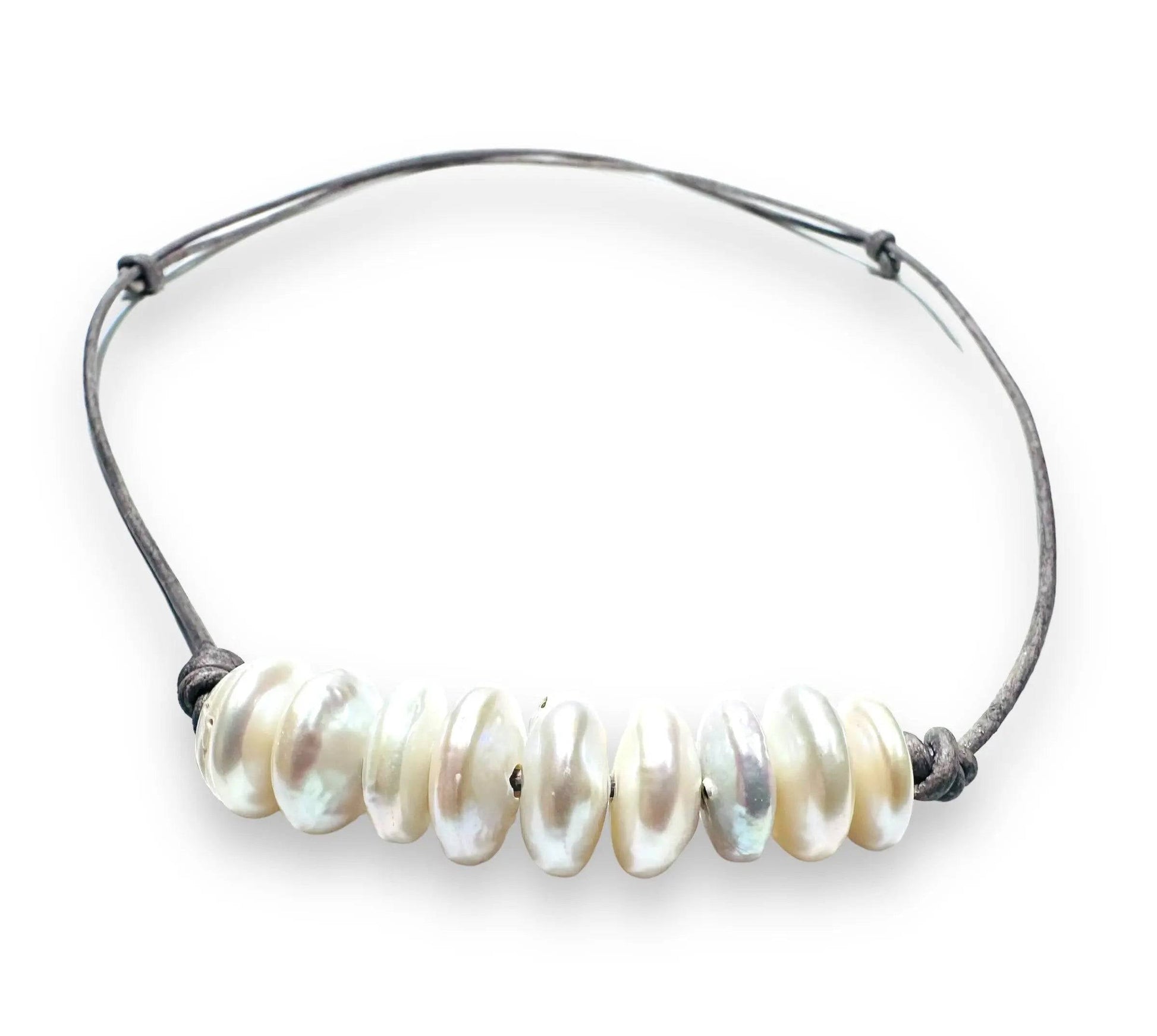 Freshwater Pearl Disk Adjustable Necklace* Janine Design