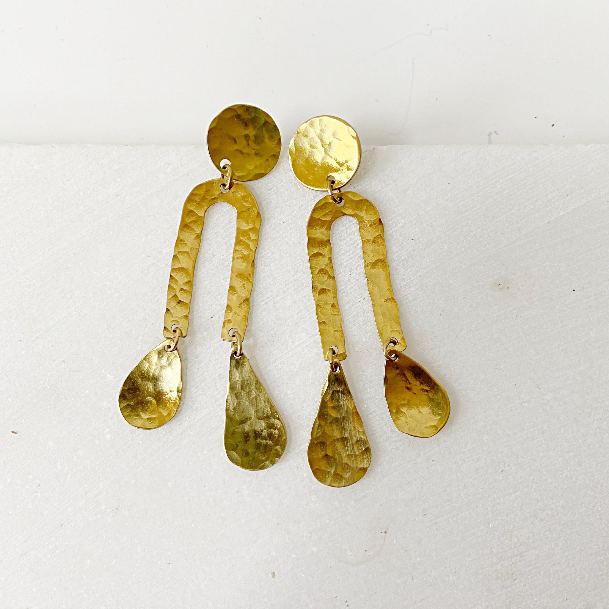 Rain Drops & Moon Earrings // Brass Geometric Earrings