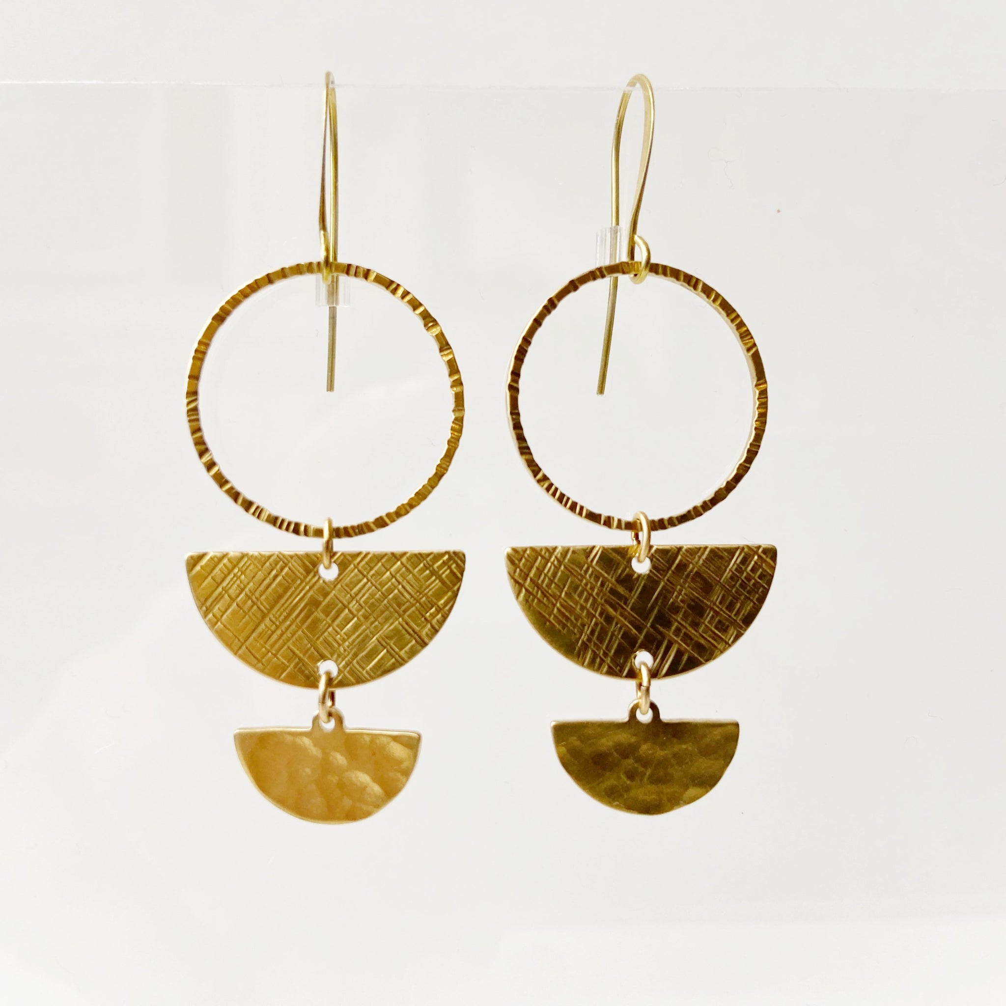 Circle & Half Moon Earrings // Brass Geometric Earrings