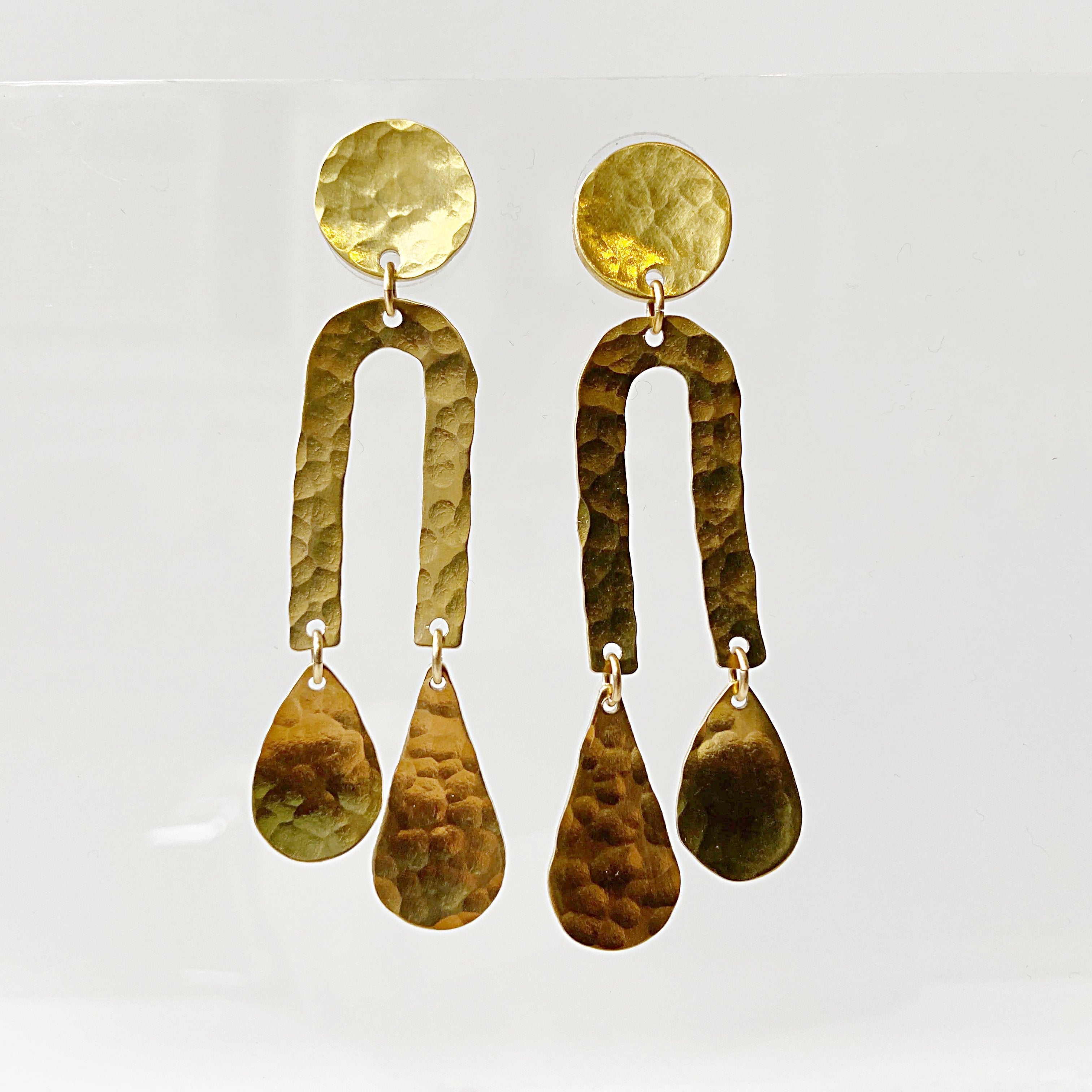 Rain Drops &amp; Moon Earrings // Brass Geometric Earrings Uni-T 