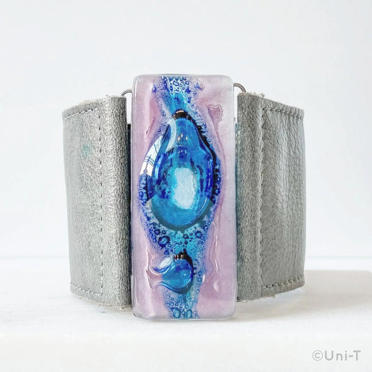 Fused Recycled Glass 2" Reclaimed Leather Cuff - Uni-T