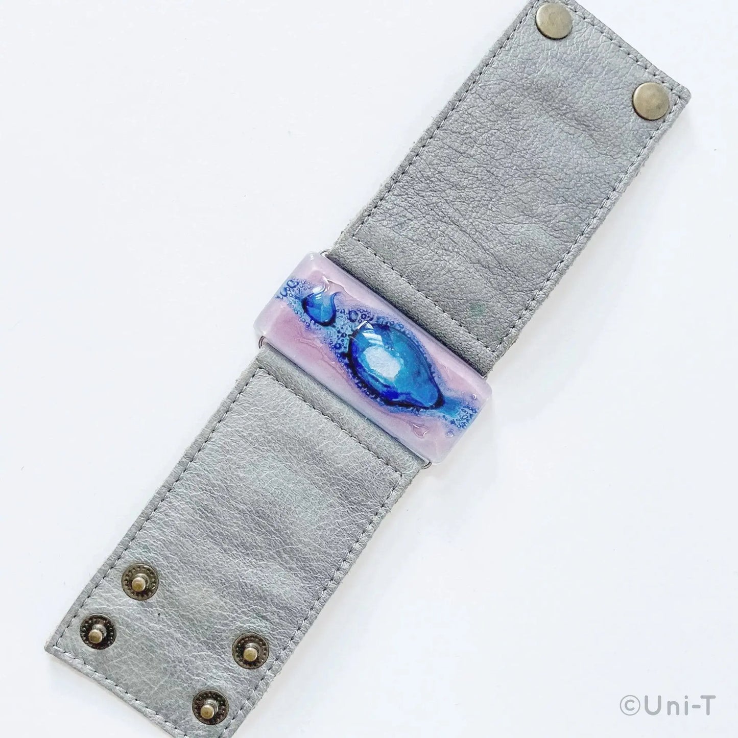 Fused Recycled Glass 2" Reclaimed Leather Cuff - Uni-T