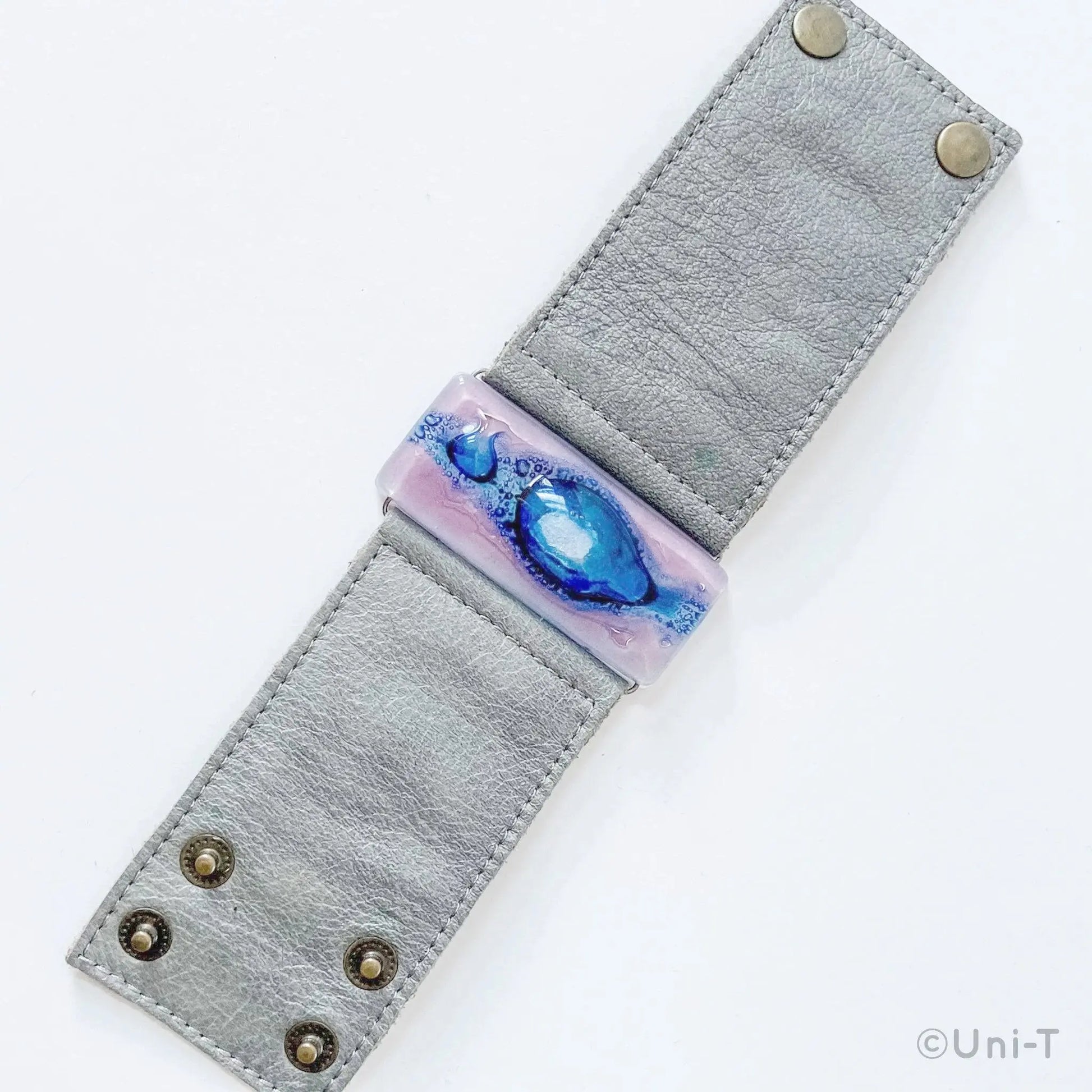 Fused Recycled Glass 2" Reclaimed Leather Cuff - Uni-T