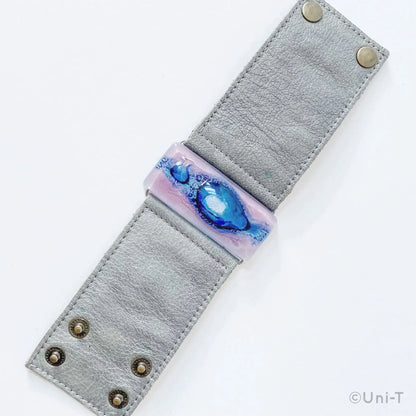 Fused Recycled Glass 2" Reclaimed Leather Cuff - Uni-T