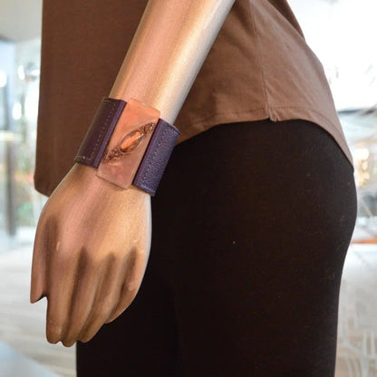 Fused Recycled Glass 2" Reclaimed Leather Cuff - Uni-T