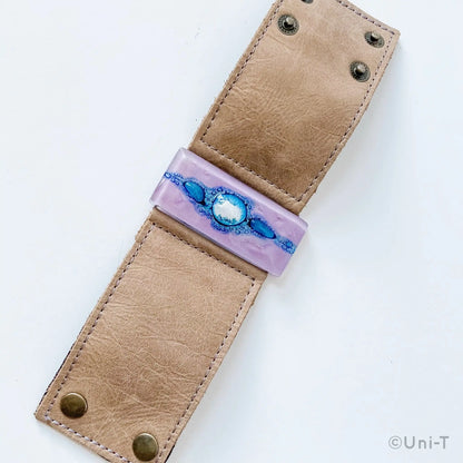 Fused Recycled Glass 2" Reclaimed Leather Cuff - Uni-T