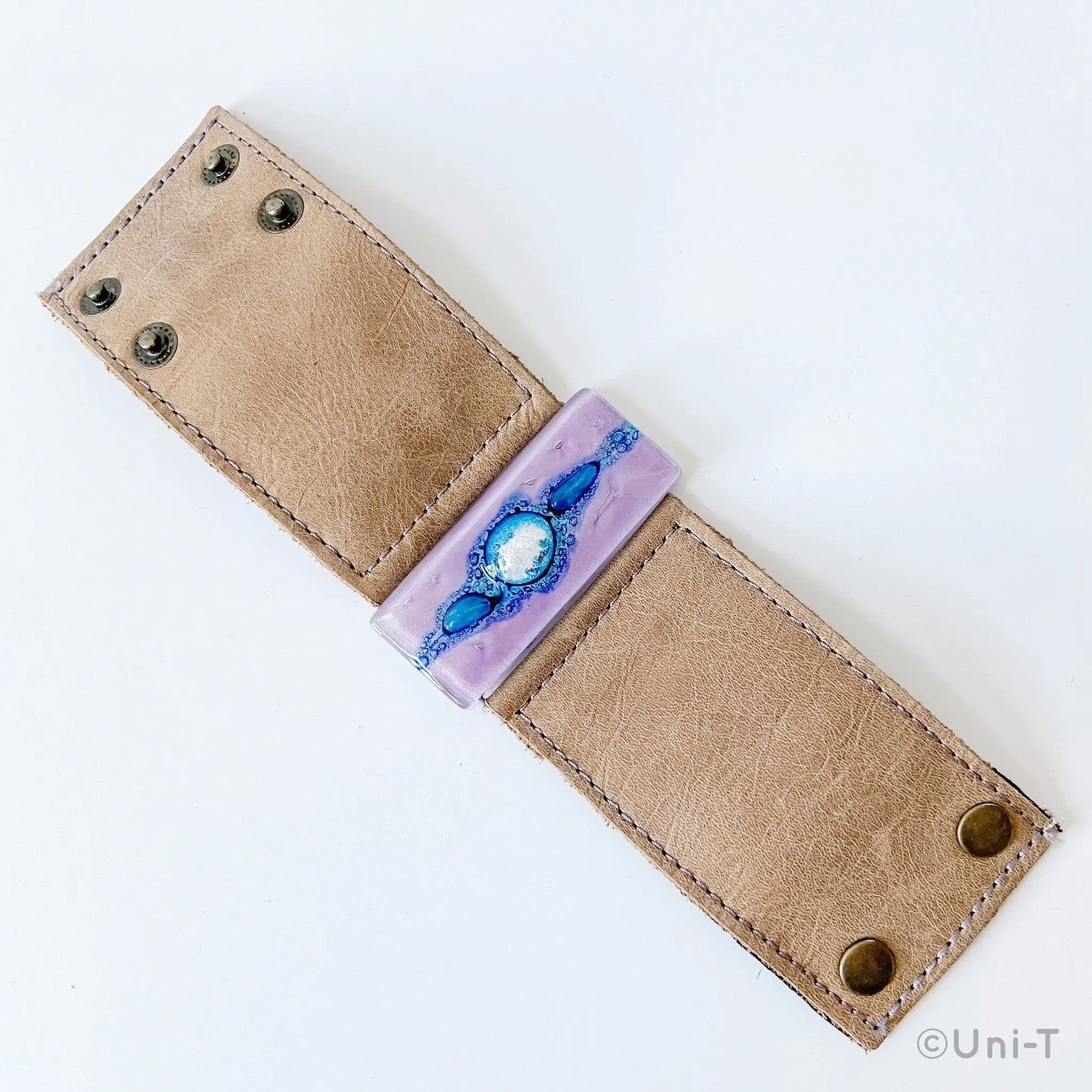 Fused Recycled Glass 2" Reclaimed Leather Cuff - Uni-T