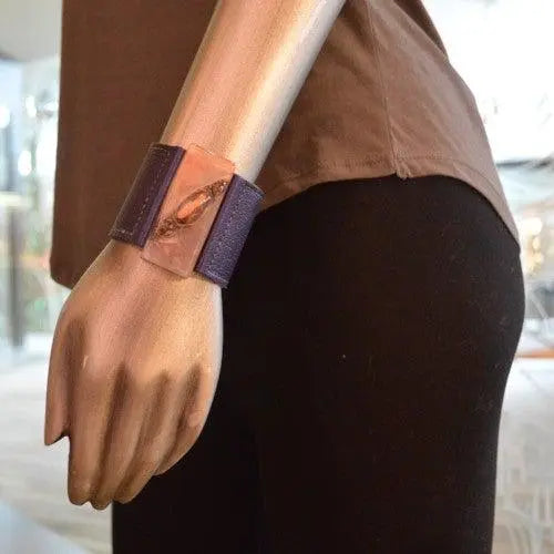 Fused Recycled Glass 2" Reclaimed Leather Cuff - Uni-T
