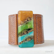 Fused Recycled Glass 2" Reclaimed Leather Cuff