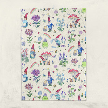 Garden Gnomes Tea Towel - cotton-linen kitchen towel
