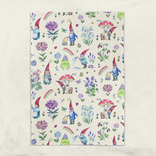 Garden Gnomes Tea Towel - cotton-linen kitchen towel