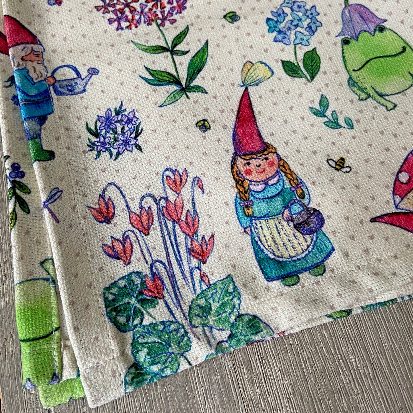 Garden Gnomes Tea Towel - cotton-linen kitchen towel