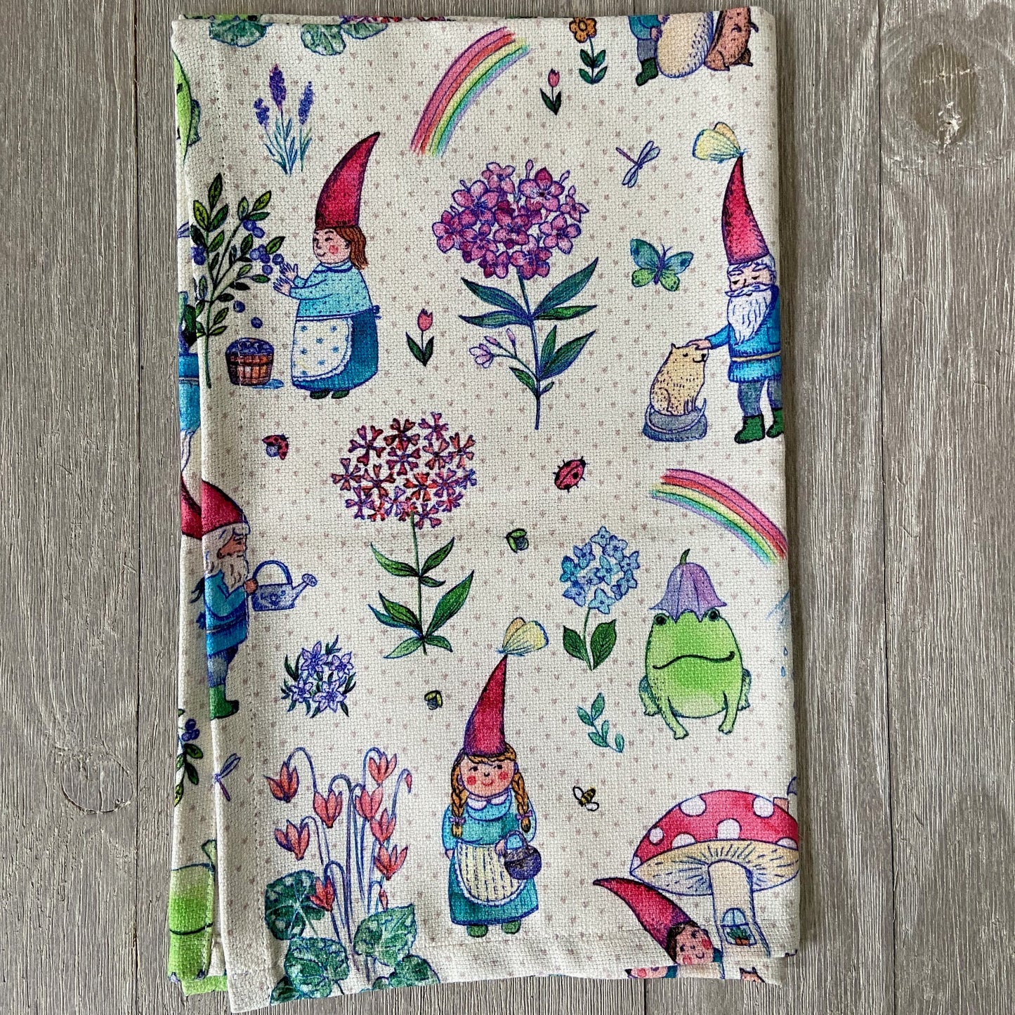 Garden Gnomes Tea Towel - cotton-linen kitchen towel
