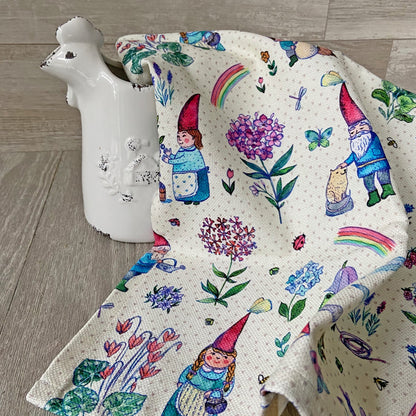 Garden Gnomes Tea Towel - cotton-linen kitchen towel