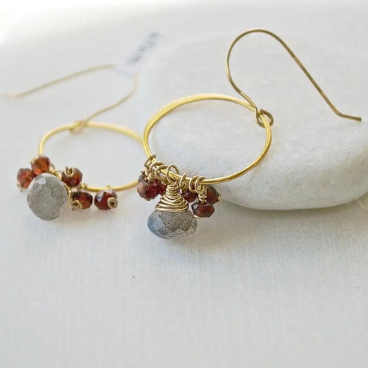 Garnet And Labradorite With Vermeil Hoop & Earring Hooks - Uni-T