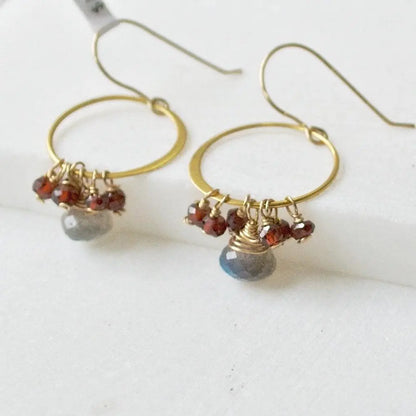 Garnet And Labradorite With Vermeil Hoop & Earring Hooks - Uni-T
