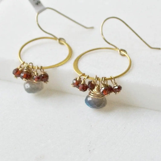 Garnet And Labradorite With Vermeil Hoop & Earring Hooks - Uni-T