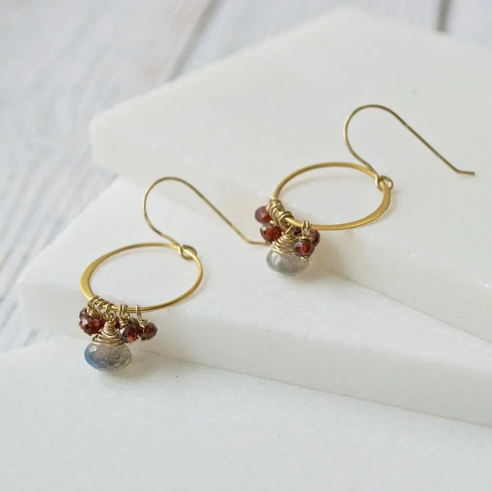 Garnet And Labradorite With Vermeil Hoop & Earring Hooks - Uni-T