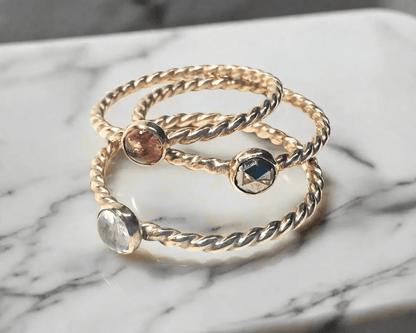 Gemstone Ring, Gold Bezel Ring, 4mm Bezel Ring, Twist Band Ring, Stacking Gemstone Rings 1/20 14K Gold Filled* Janine Gerade