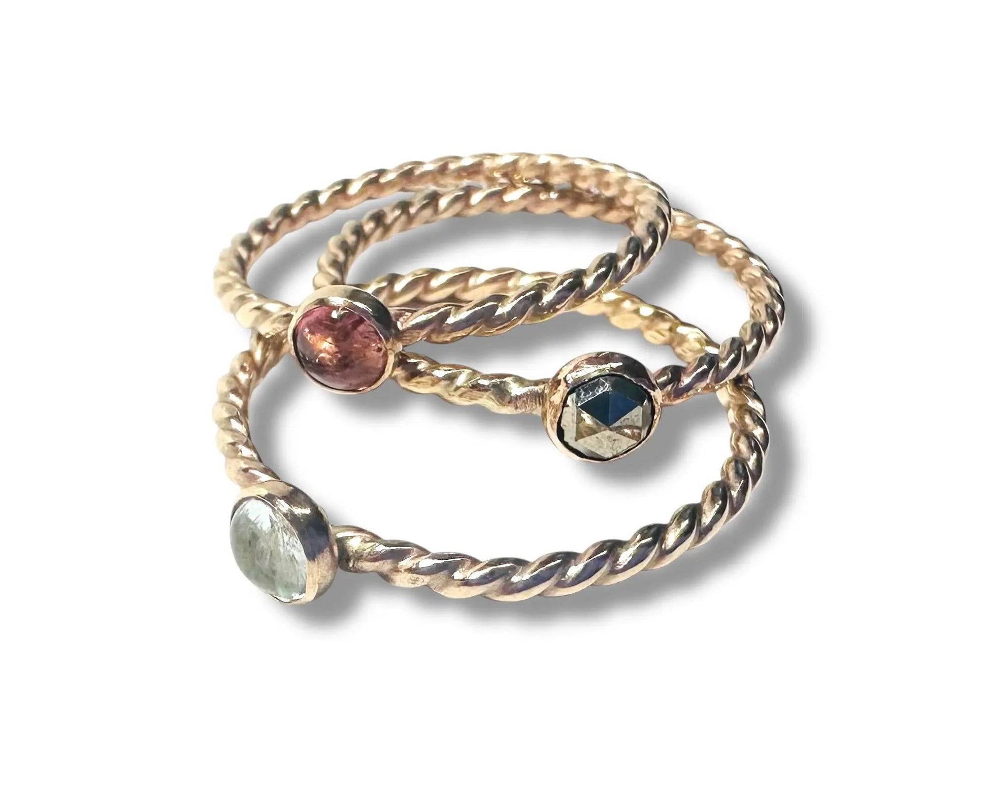 Gemstone Ring, Gold Bezel Ring, 4mm Bezel Ring, Twist Band Ring, Stacking Gemstone Rings 1/20 14K Gold Filled* Janine Gerade