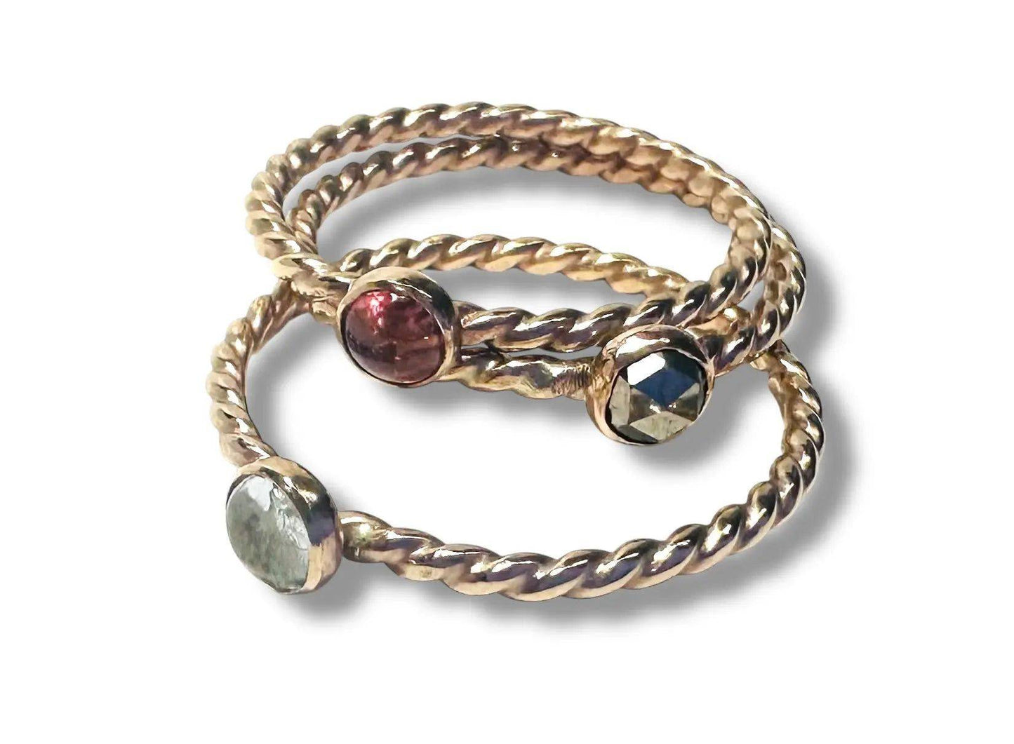 Gemstone Ring, Gold Bezel Ring, 4mm Bezel Ring, Twist Band Ring, Stacking Gemstone Rings 1/20 14K Gold Filled* Janine Gerade