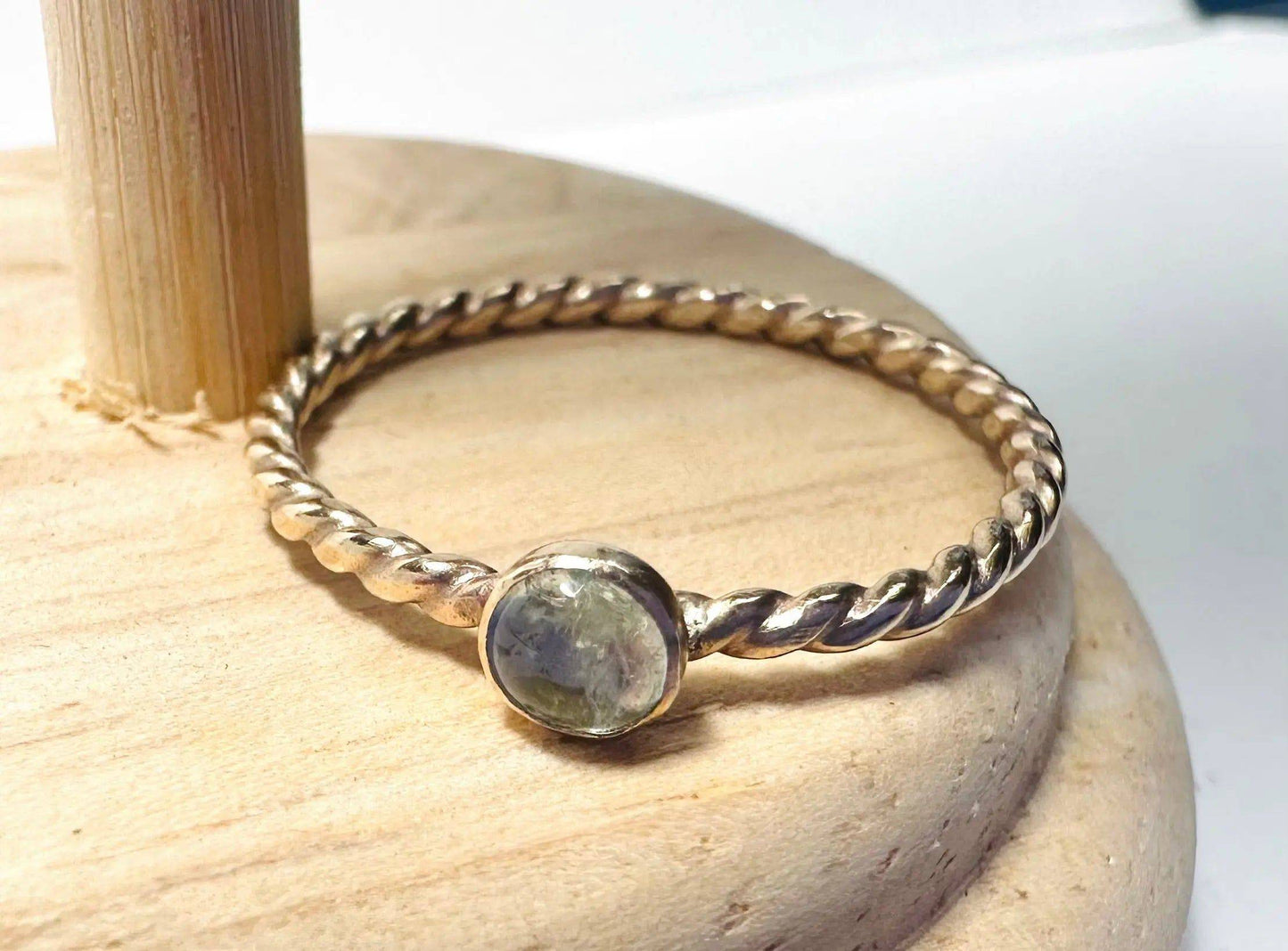 Gemstone Ring, Gold Bezel Ring, 4mm Bezel Ring, Twist Band Ring, Stacking Gemstone Rings 1/20 14K Gold Filled* Janine Gerade