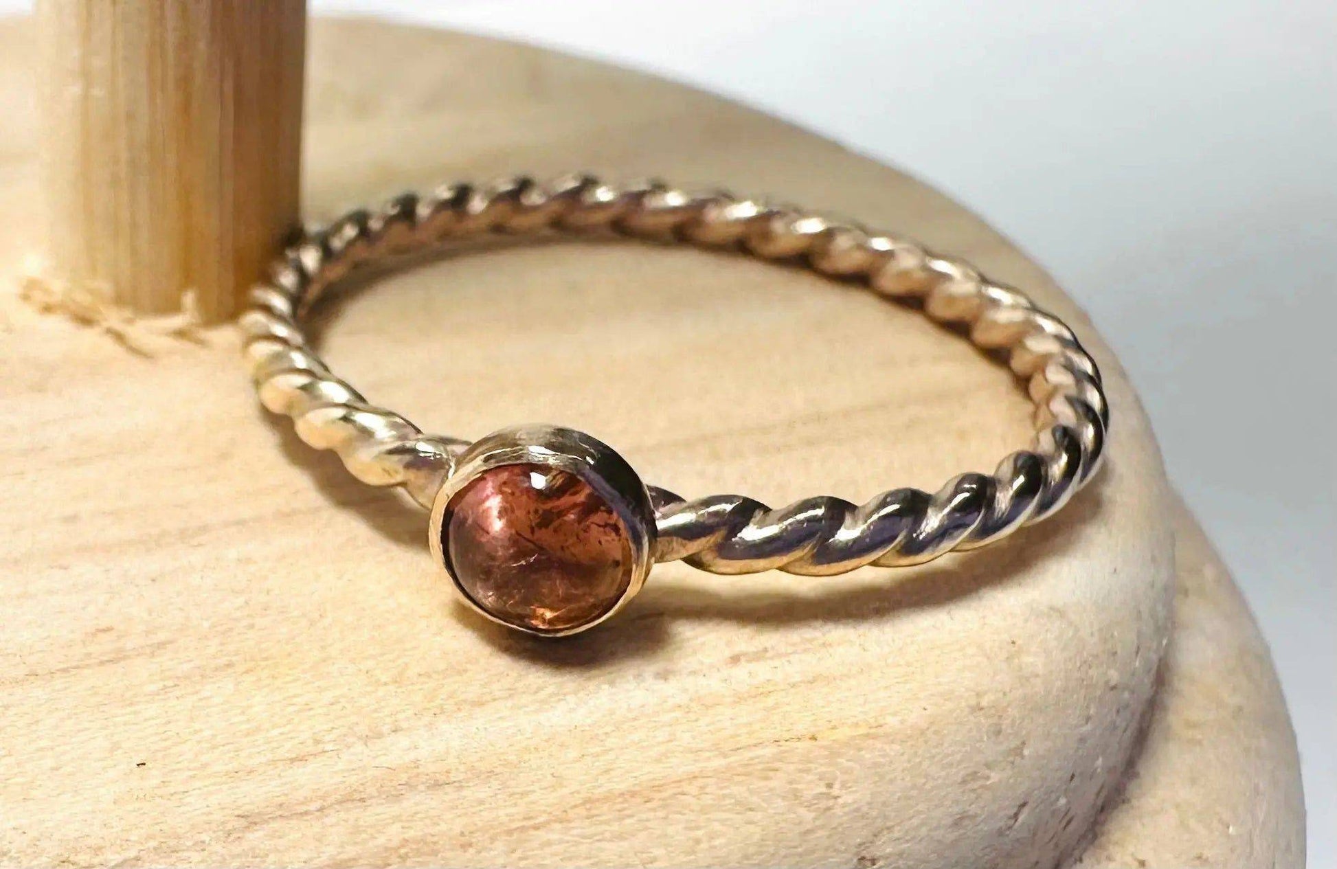 Gemstone Ring, Gold Bezel Ring, 4mm Bezel Ring, Twist Band Ring, Stacking Gemstone Rings 1/20 14K Gold Filled* Janine Gerade