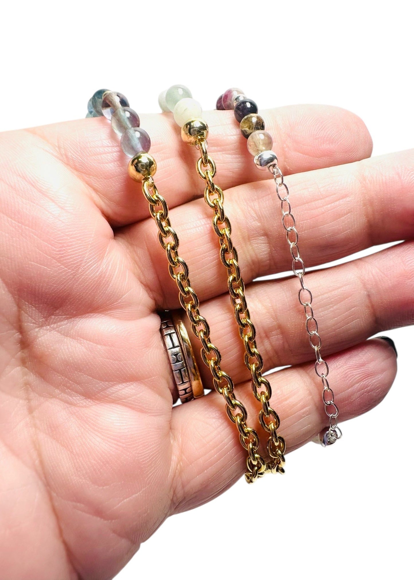 Chain and Gemstone Stretch Bracelet