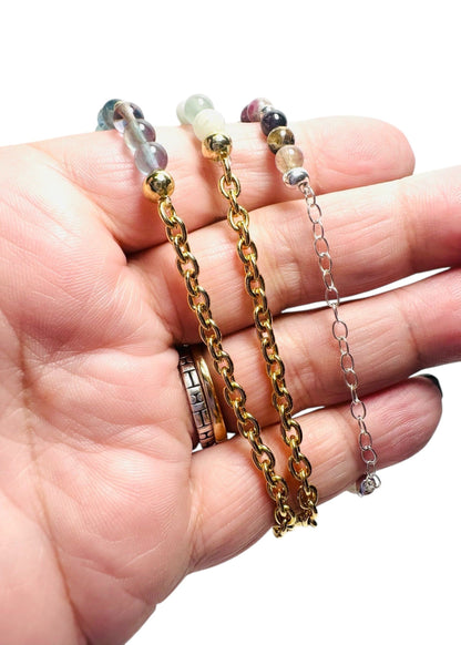 Chain and Gemstone Stretch Bracelet