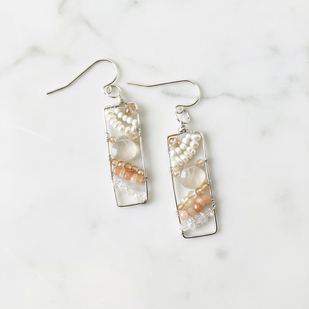 Rectangle Peach and Cream Earrings