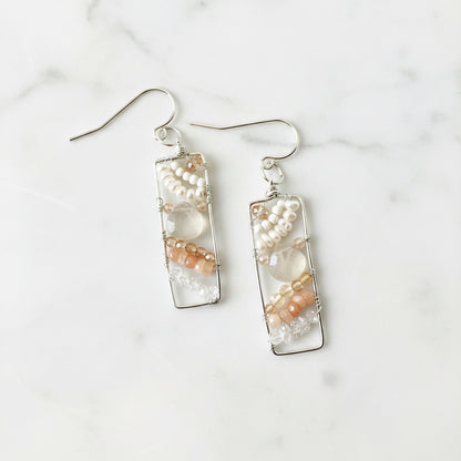 Rectangle Peach and Cream Earrings