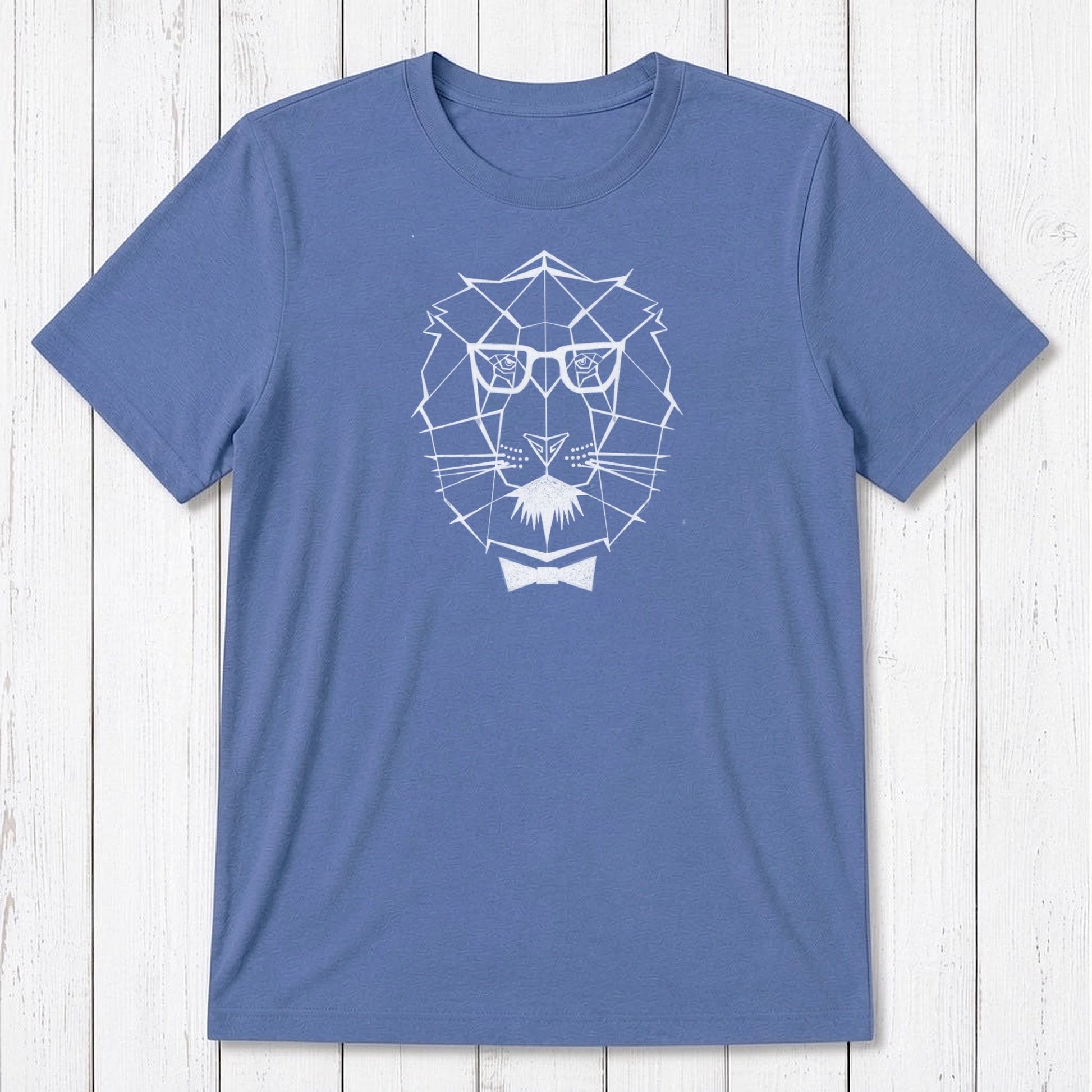 Blue Men's Lion T-Shirt in Bamboo & Organic Cotton featuring modern safari animal graphic, ideal gift for him representing leadership.