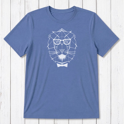 Blue Men's Lion T-Shirt in Bamboo & Organic Cotton featuring modern safari animal graphic, ideal gift for him representing leadership.