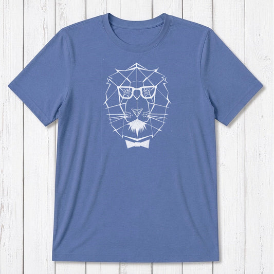 Blue Men's Lion T-Shirt in Bamboo & Organic Cotton featuring modern safari animal graphic, ideal gift for him representing leadership.