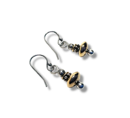 Gold Fill & Silver Beaded Earrings featuring sterling silver hooks and a timeless two-tone bead design. Elegant accessory for any jewelry collection.