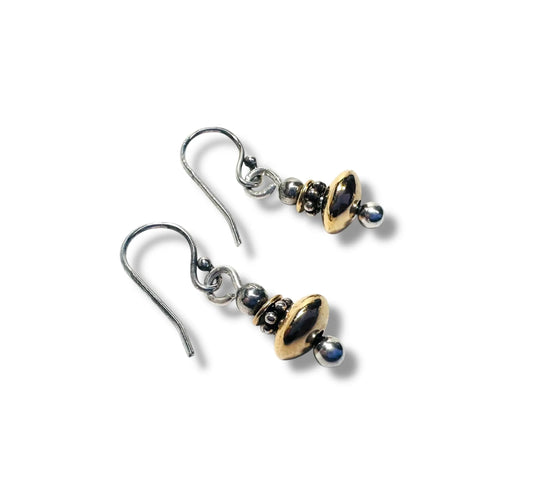 Gold Fill & Silver Beaded Earrings featuring sterling silver hooks and a timeless two-tone bead design. Elegant accessory for any jewelry collection.
