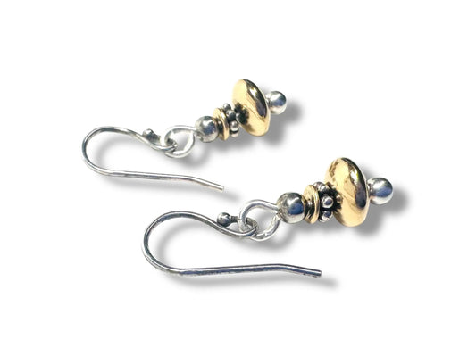 Sterling Silver Gold Earrings with gold fill and silver beaded accents. Classic drop earrings ideal for elevating everyday or formal outfits.
