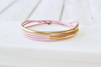 Pink Leather Silver/Gold Wrap Bracelet - One Size fits all - Uni-T