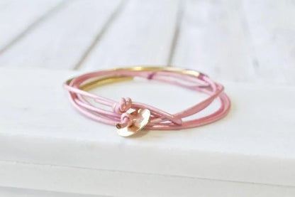 Pink Leather Silver/Gold Wrap Bracelet - One Size fits all - Uni-T