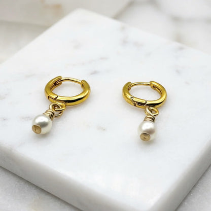 pearl Hoops, Gold Filled Earrings