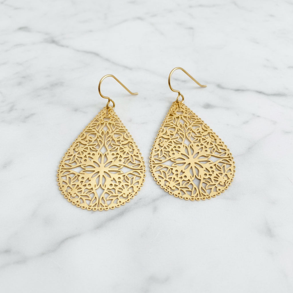 Golden Filigree Teardrop Earrings