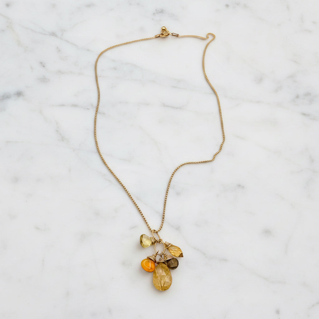 Golden Gemstone Charm Necklace
