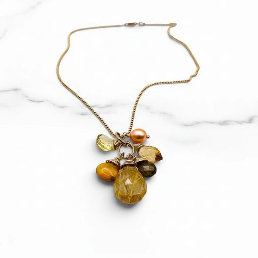 Golden Gemstone Charm Necklace